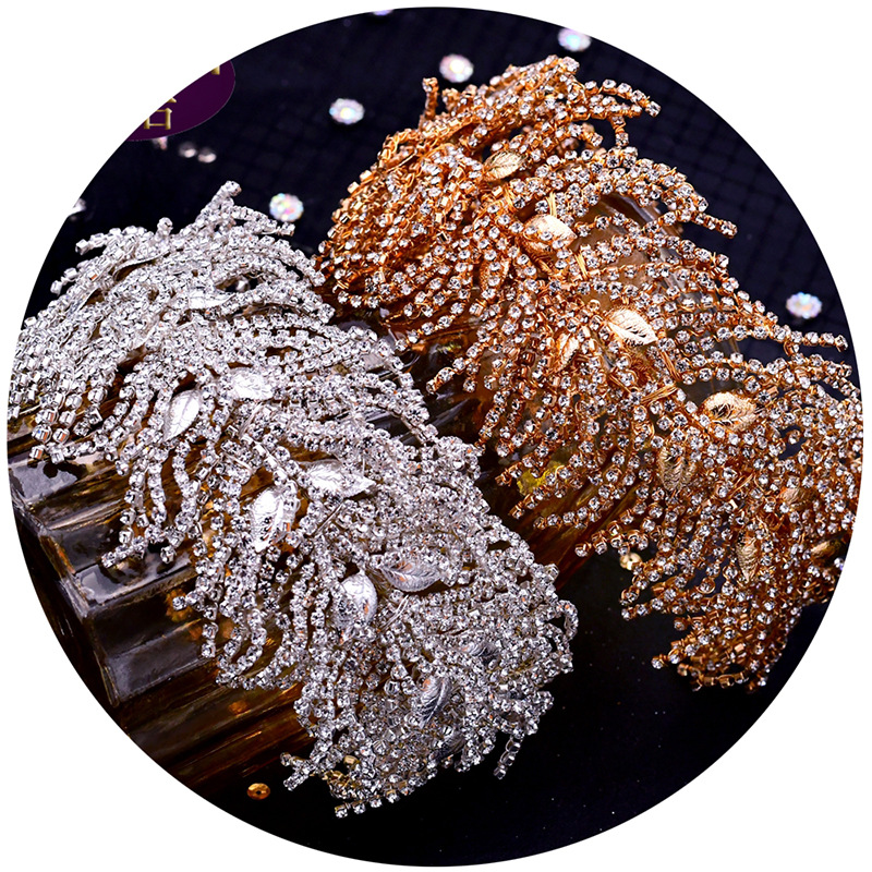 Bridal Wedding Tiara Wide Hair Band Soft Silk Bridal Headwear Crown Rhinestone with Wedding Jewelry Hair Accessories Diamond Bridal Crowns Headpieces