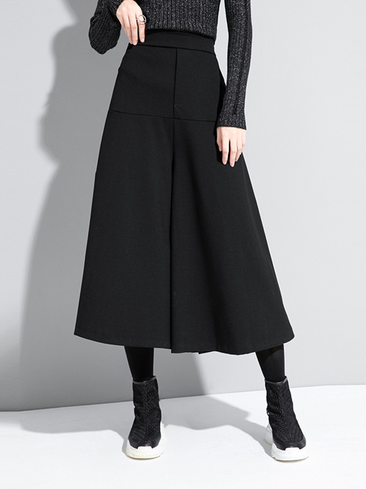 [EAM] High Elastic Waist Black Brief Long Wide Leg Trousers Loose Fit Pant Fashion Spring Autumn 1DA610 220325