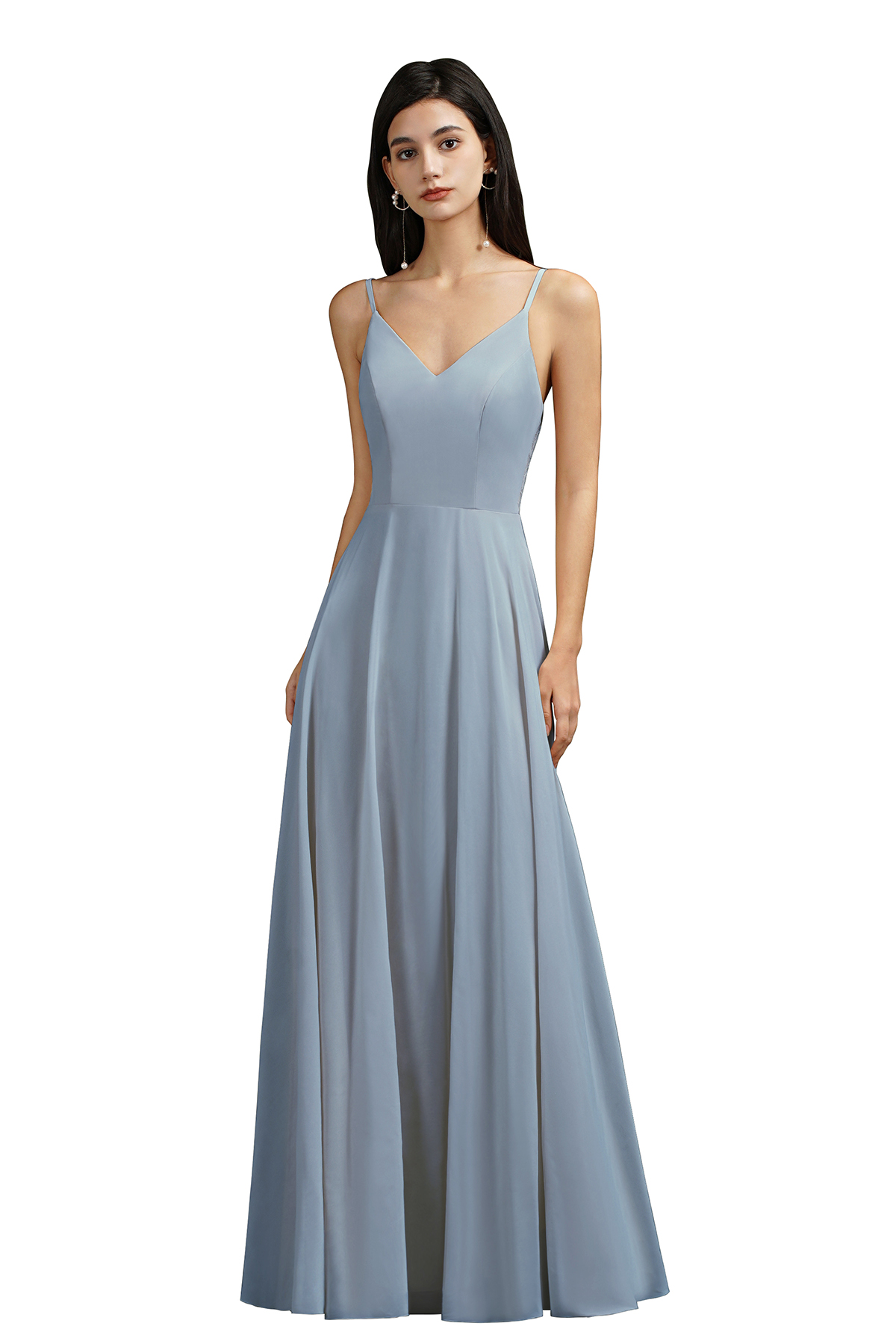 Lace Chiffon Champagne Dresses Women A-e V-Neck Sexy Spaghetti Strap Formal Evening Party Gowns Cps3015