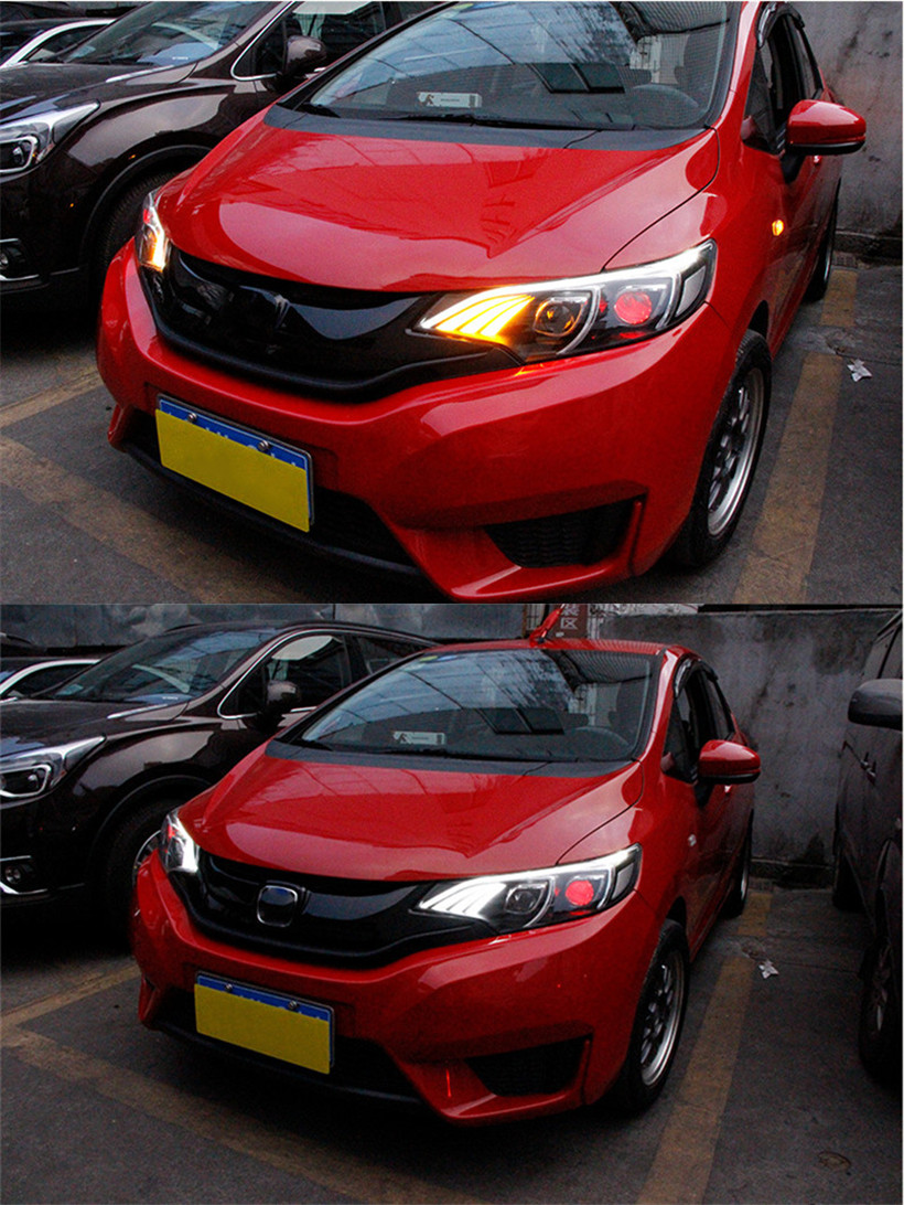 LED Headlight For Honda Jazz Fit GK5 2014-20 16 DRL Daytime Running Headlights High Beam Front Lamps Streaming Turn Signal