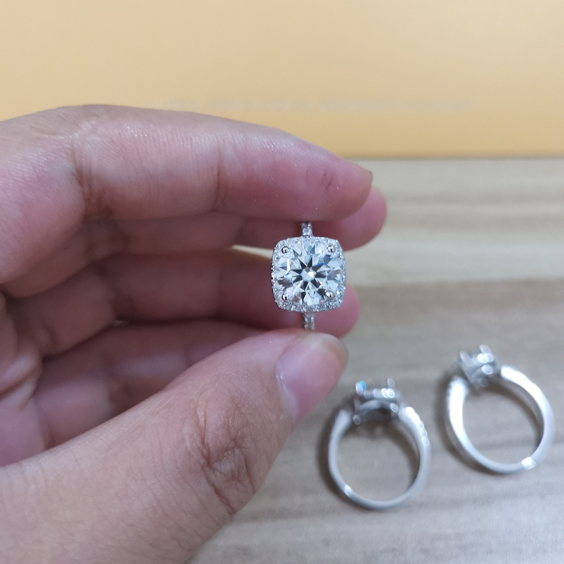 100% Lab Engagement Ring 1-3 Carat Round Brilliant Diamond Square Halo Ring Dream Wedding Band Band With Box 220813