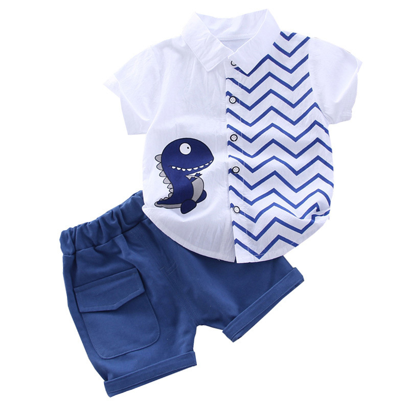 Summer Toddler Baby Boy Clothes Cute Dinosaur Tops Short Blue Pants 2Pcs Oitfits Cotton Printed Sleeve Casual Set 220507
