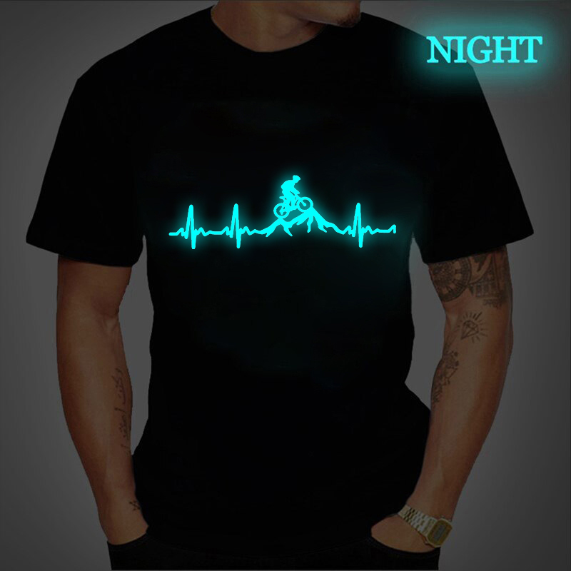Men's T-shirts Mountain Bike Heartbeat Biking Print Graphic Luminous Summer Tshirts Streetwear Ulzzang Harajuku Custom T-Shirt
