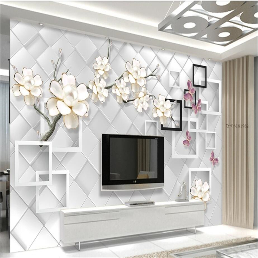 White jewel floral 3d flower wallpaper papel de parede sofa TV background home decor wallpaper papel mural