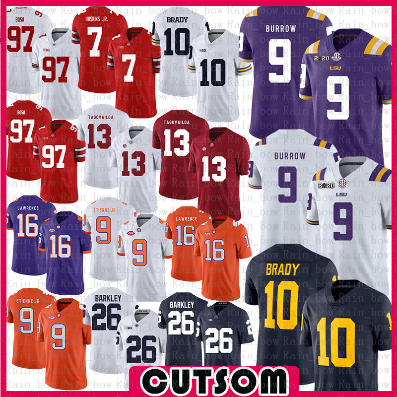 Custom American College Football Jersey Joe Burrow Colin Kaepernick Saquon Barkley Tom Brady Nick Bosa Tua Tagovailoa Etienne Jr. Trevor Lawrence Clemson LSU Tiger, Jersey (laohu)
Custom American College Football Jersey Joe Burrow Colin Kaepernick Saquon Barkley Tom Brady Nick Bosa Tua Tagovailoa Etienne Jr. Trevor Lawrence Clemson LSU Tiger, Jersey (laohu)
