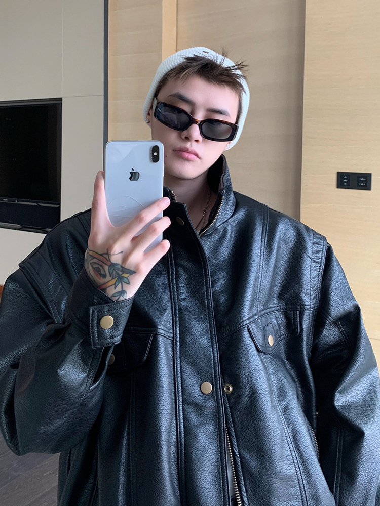 IEFB Leather Retro PU Leather Men's Coat Korean Fashion Stand Collar Jacket Solid Color Men's Coat Vintage Temperament 220816