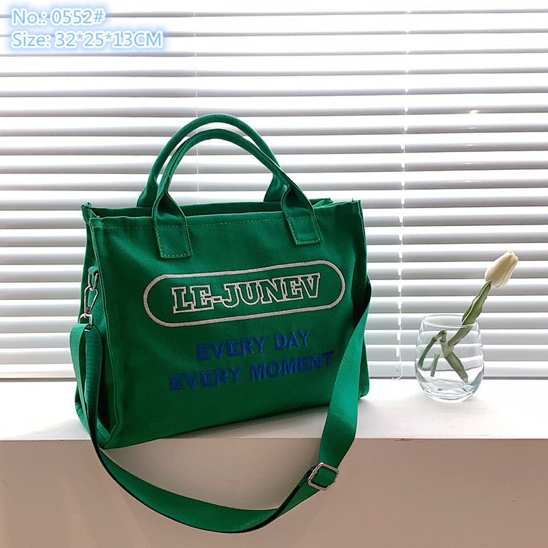 Wholesale factory ladies shoulder bags 4 colors casual wear-resistant canvas handbag simple large-capacity letter fashion backpack Joker green embroidered bag