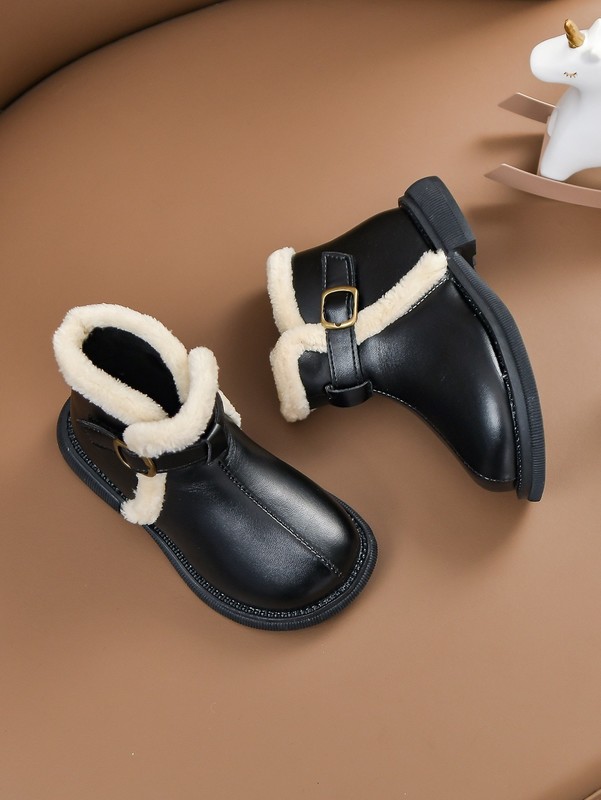 Boys Fluffy Trim Buckle Boots SHE