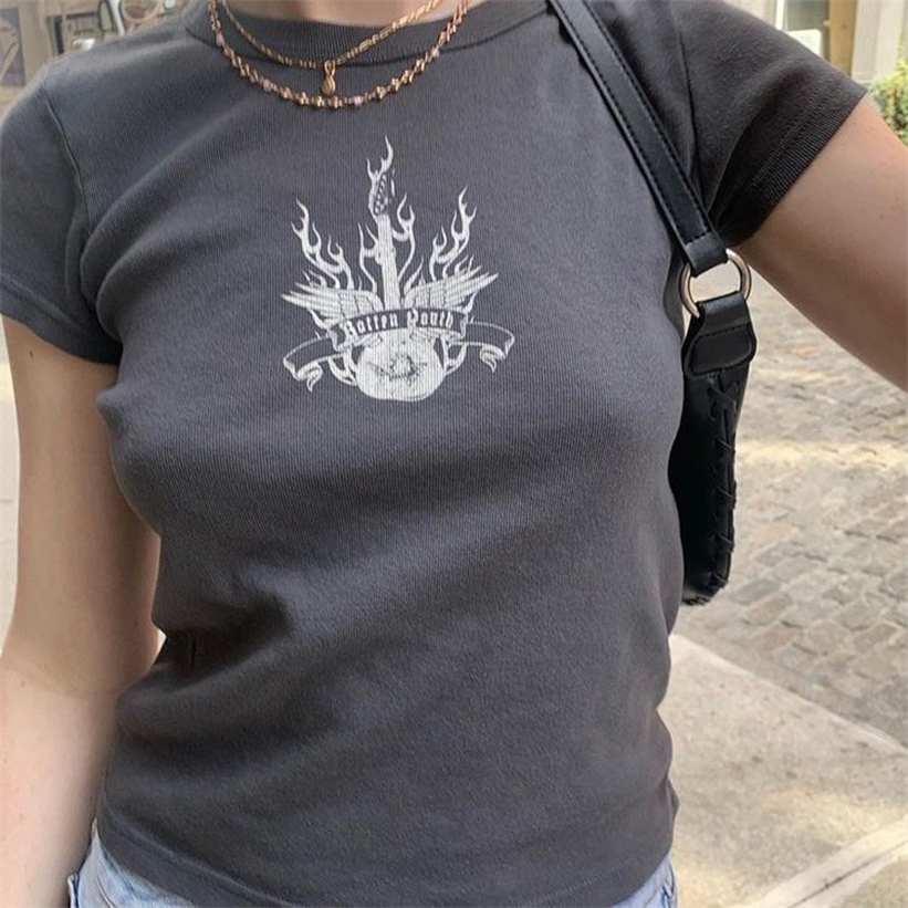 Vintage Graphic Print T Shirt Women Streetwear Round Neck Short Sleeve Slim Cotton Tshirt Tops Femme Summer Casual Y2k T-shirts 220322, Black-gray
Vintage Graphic Print T Shirt Women Streetwear Round Neck Short Sleeve Slim Cotton Tshirt Tops Femme Summer Casual Y2k T-shirts 220322, Black-gray