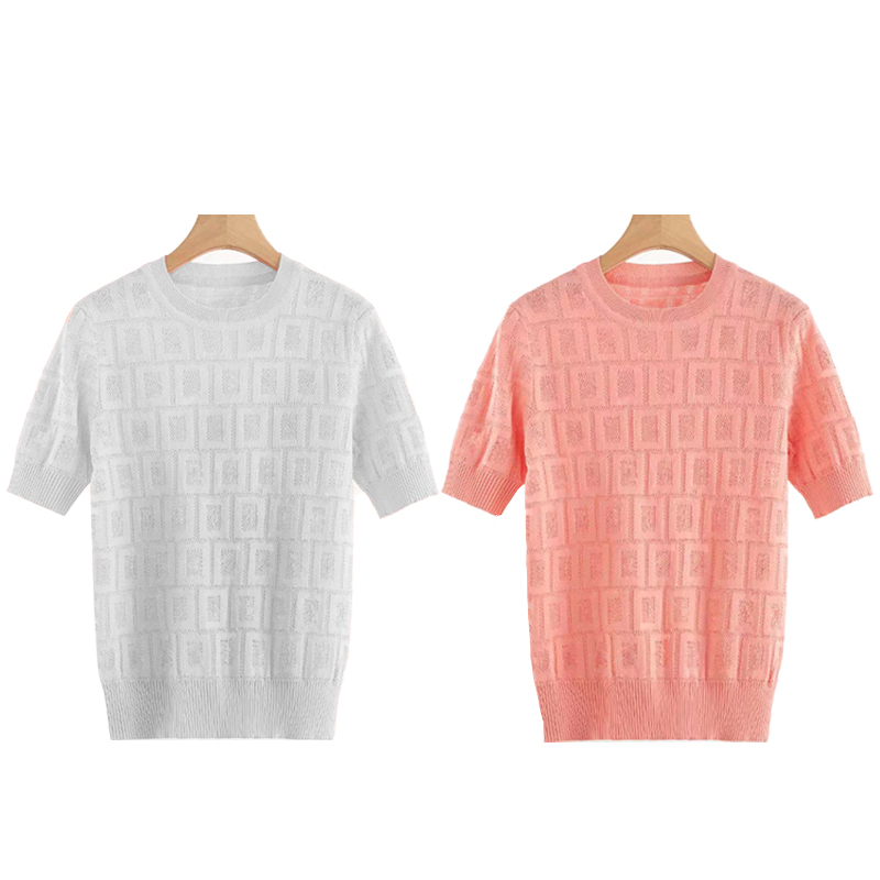 Women's Short sleeve Sweater Designer Shirt Cardigan clothing knitting hollowed out spring summer letter high fashion products lapel clothes Pullover Clothings