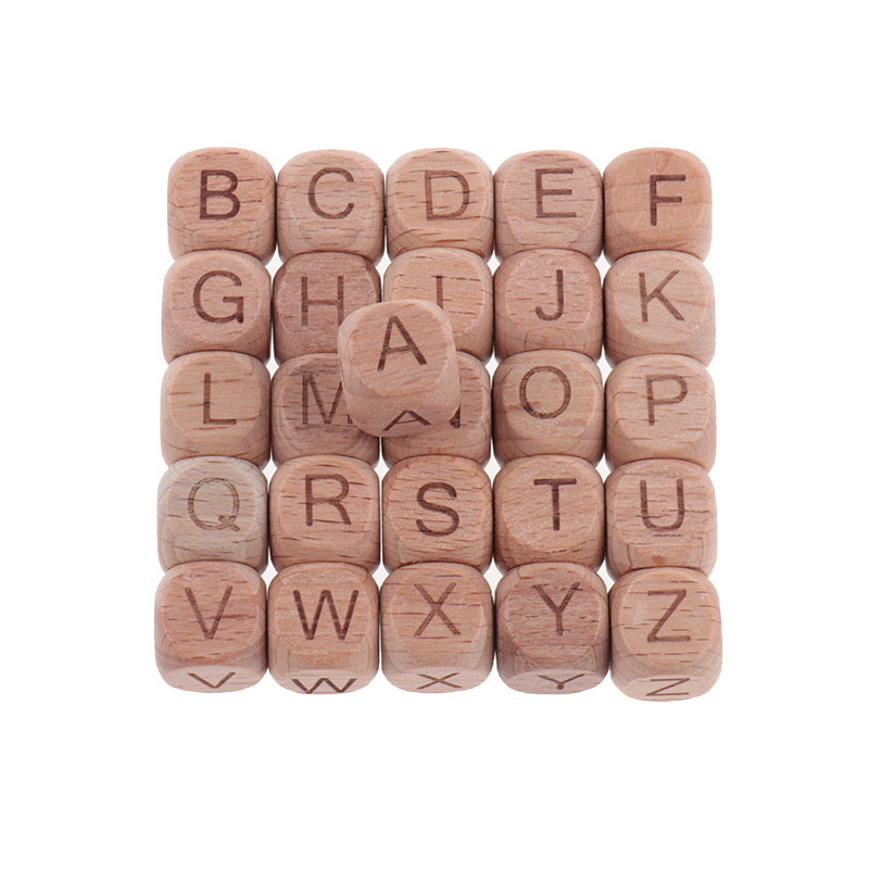200PCS 12MM Beech Wooden Beads For Child Wood Letters Bead Baby Teether Diy Beads With Letters Baby Teething Toys Alphabet 220519