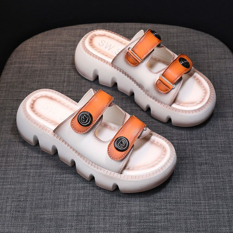 Summer Leather Slippers Women's Fashion Comfortable Sponge Soft Bottom Outdoor Personality Leisure Versatile Beach Sandals