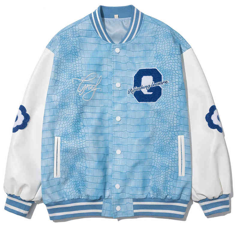 Baseball Jacket Harajuku Men 2021 Winter Casual Crocodile Skin Embroidery PU Leather Jacket Patchwork Color Block Bomber Jacket T220728, Blue
Baseball Jacket Harajuku Men 2021 Winter Casual Crocodile Skin Embroidery PU Leather Jacket Patchwork Color Block Bomber Jacket T220728, Blue