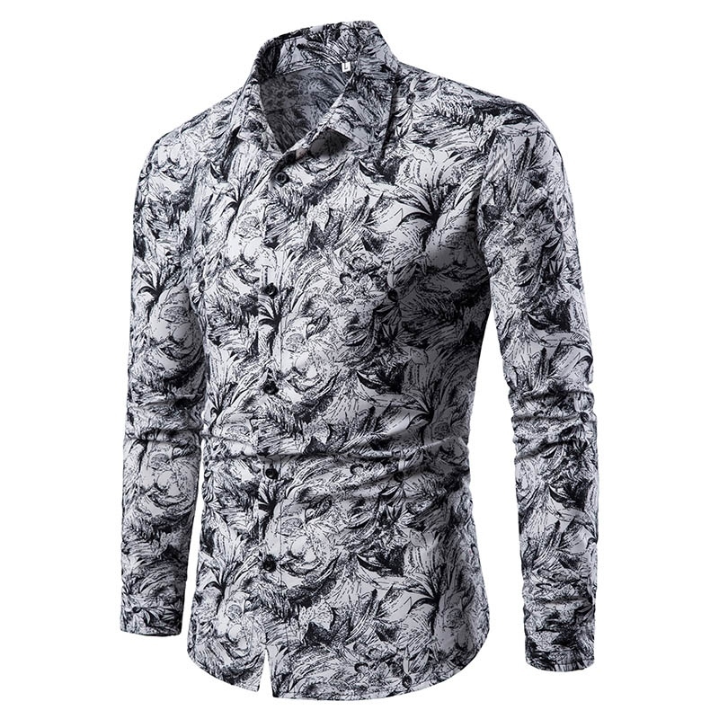 Autumn and winter men's shirt printed long-sleeved camisas hombre chemise homme White camisa camis 220322
