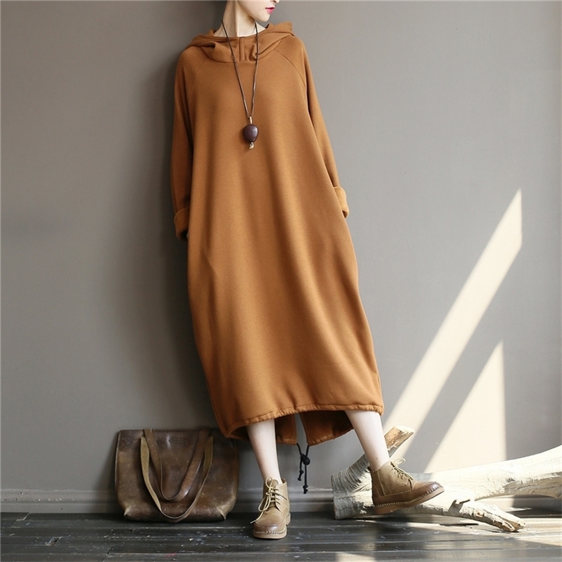Johnature Women Hooded Sweatshirts Pullover Hoodies Autumn New Plus Size Women Cloths Solid Color Casual Women Sweatshirts T200723