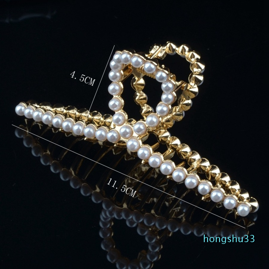2022 New fashion Korean Style Metal Pearl Geometric Hairpin Large Clip Back of Head Claw Headdress Hair Ornament