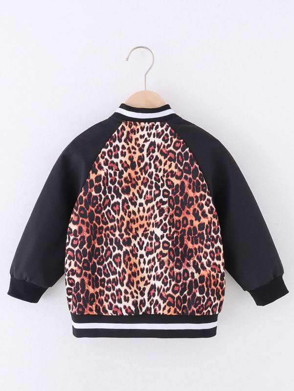 Toddler Boys Leopard Print Contrast Raglan Sleeve Bomber Jacket SHE
