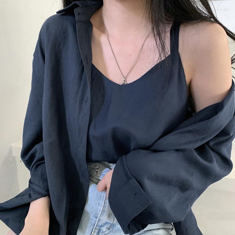 Women's Blouses & Shirts Simple Casual Lapel Single-breasted Loose Long-sleeved Women Camisole Vest Tops Autumn 2022 Wild BlouseWomen's Chee, 2set
Women's Blouses & Shirts Simple Casual Lapel Single-breasted Loose Long-sleeved Women Camisole Vest Tops Autumn 2022 Wild BlouseWomen's Chee, 2set
