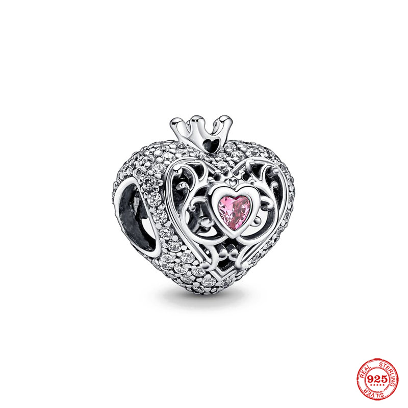 New 925 Sterling Silver Family Mom Daughter Charm Pink Crown Pendant Love Clip Beads for Original Bracelet DIY Jewelry