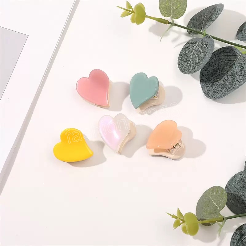 Double Colors Acetic Acid Heart Shape Hair Clamps Women Mini Size Alloy Love Ponytail Hair Claw Clips Korea Girls Solid Color Scrunchies Hairpins Leng
