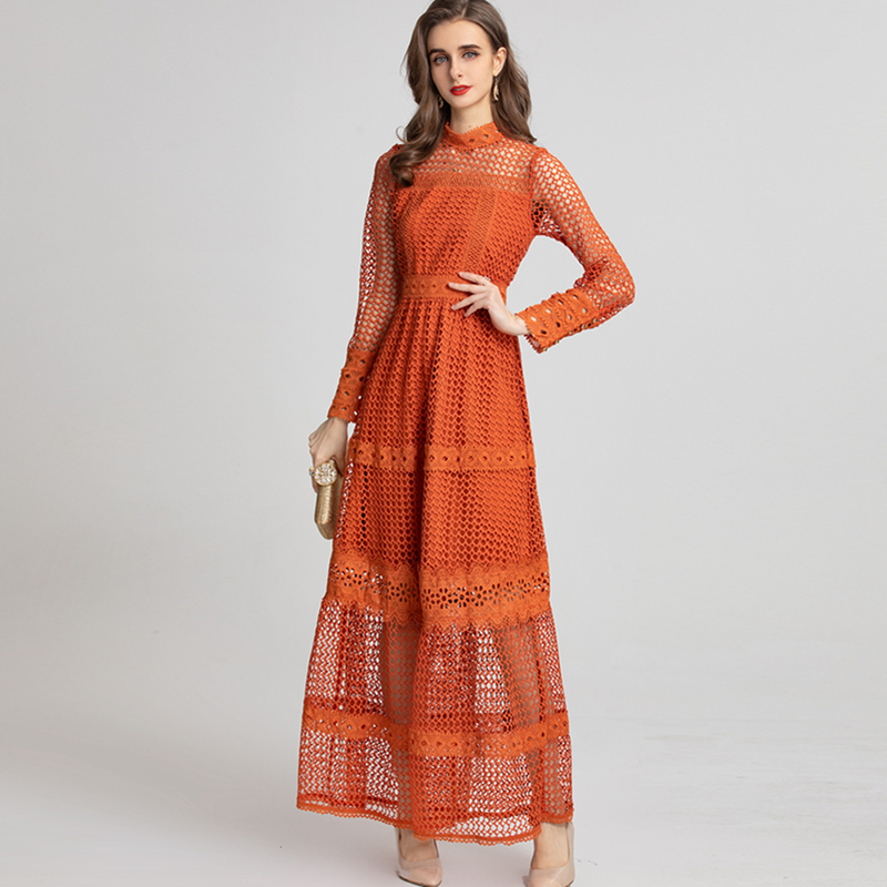 Women' Runway Dresses Stand Collar Long Sleeves Embroidery Hollow Out Fashion Maxi Designer Vestidos Party Prom, Orange
Women' Runway Dresses Stand Collar Long Sleeves Embroidery Hollow Out Fashion Maxi Designer Vestidos Party Prom, Orange