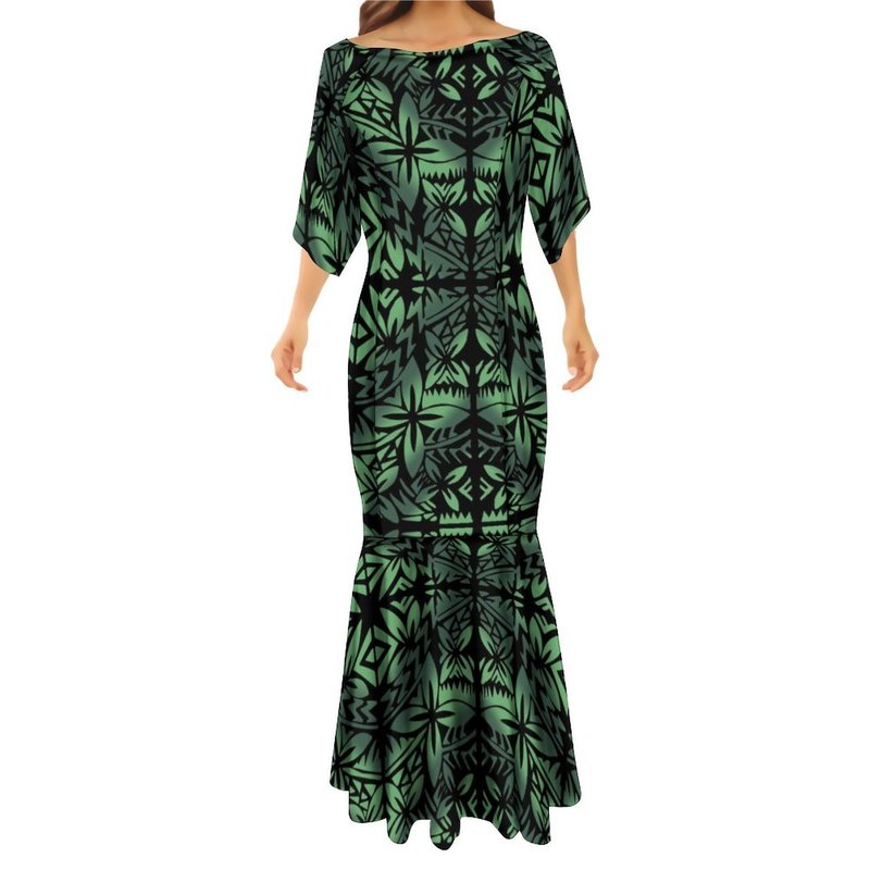 Samoan Women's Long Mermaid Dress Couples Dress Polynesian Tribal Custom Half Sleeve Personality Women Long Fishtail Dress 220706