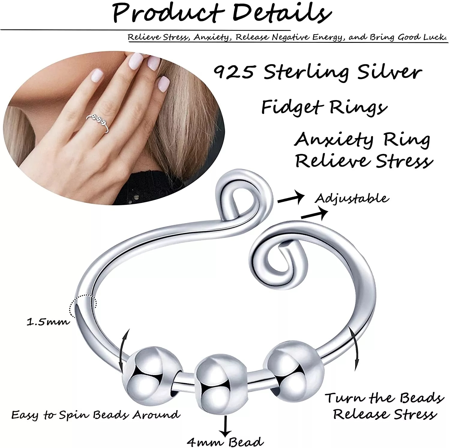 Creative Fidget Ring Free Rotation of Spiral Ring for Men Women 18K Real Silver Gold Plated Anti-Anxiety Relaxing Rings For Anxiety Ladies European Po