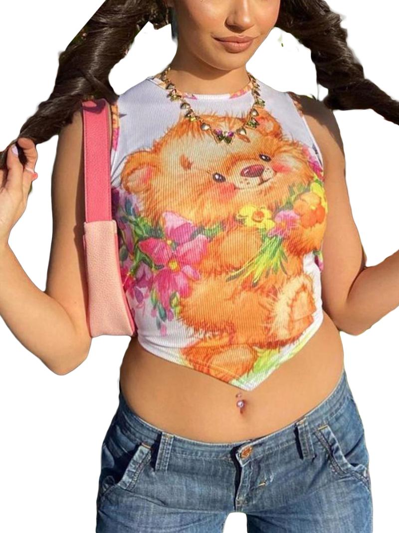 Women' Tanks & Camis Women Summer Sleeveless Tank Tops Cartoon Bear Printed Back Hollow Out Pointed Hem Tie-Up Vest Casual Simple Style Top, Multi
Women' Tanks & Camis Women Summer Sleeveless Tank Tops Cartoon Bear Printed Back Hollow Out Pointed Hem Tie-Up Vest Casual Simple Style Top, Multi