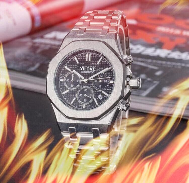 High quality Sub Dials Work Watch Stopwatch 42mm Automatic Quartz Movement Watches Full Stainless Steel Lifestyle Sapphire President Mens Male Wristwatches, As pic