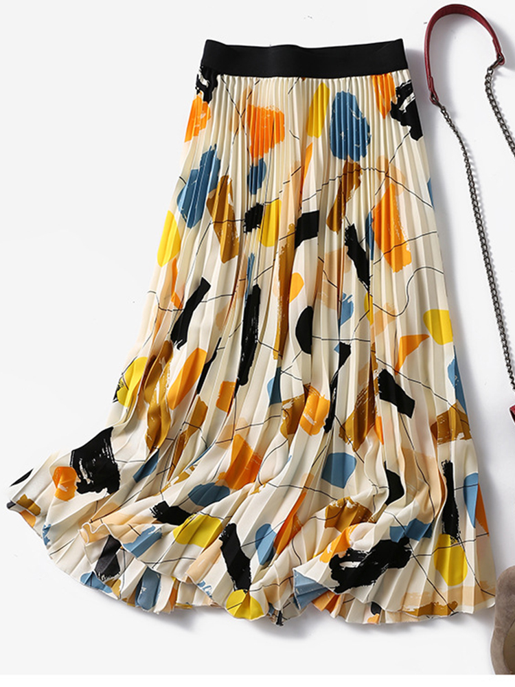 TIGENA Women Midi Skirt Fall Winter Korean Casual Beautiful Print A Line High Waist Pleated Long Female Ladies 220317