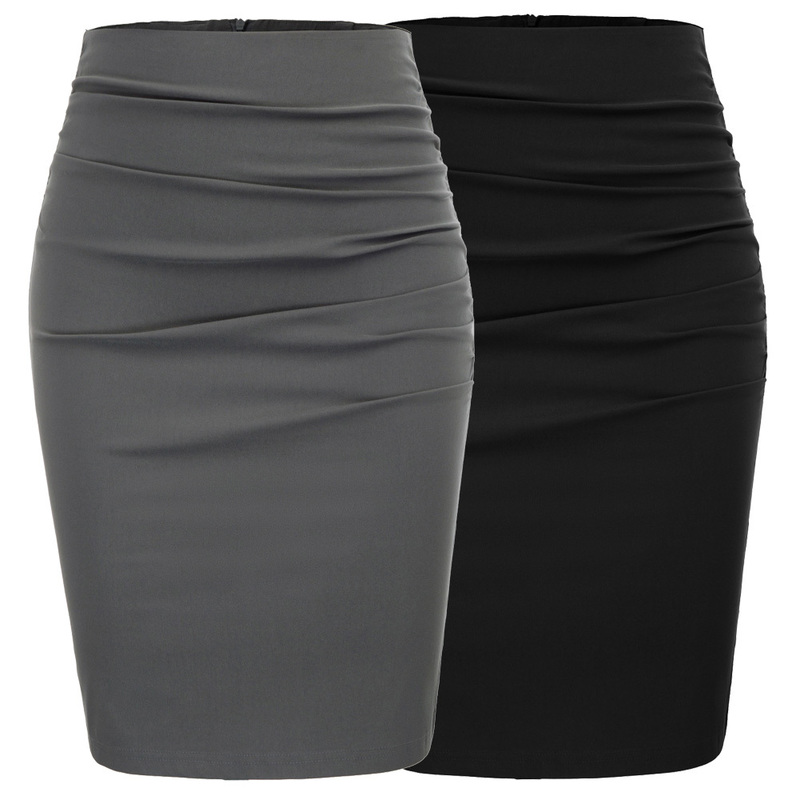 ladie ruched skirt Vintage office work business Solid Color pleated Front Hips-wrapped skirts Bodycon Pencil Skirt faldas 220322