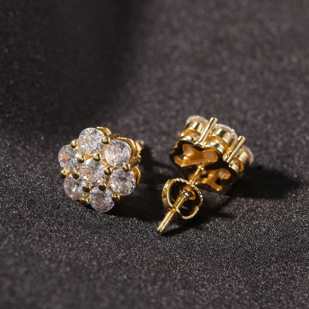 Jewelry Charm Flower Women Classic Zircon Small Stud Gold Silver Color For Men Crystal Earrings