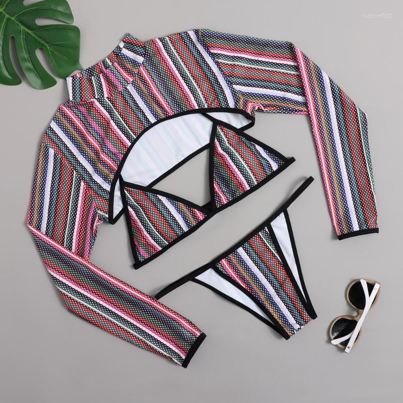 Brazilian Bikini Set Rainbow Stripes Swimwear Women Long Sleeve Sun Protection Biquini Maio Mujer Badpak Dames Monokini Women, Stripe 1
Brazilian Bikini Set Rainbow Stripes Swimwear Women Long Sleeve Sun Protection Biquini Maio Mujer Badpak Dames Monokini Women, Stripe 1