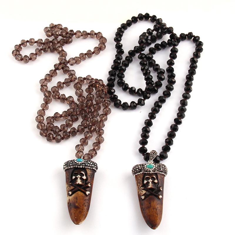 Pendant Necklaces Fashion Bohemian Tribal Jewelry Long Crystal Glass Knotted Ox Horn Skull For Women Ethnic Necklace
Pendant Necklaces Fashion Bohemian Tribal Jewelry Long Crystal Glass Knotted Ox Horn Skull For Women Ethnic Necklace