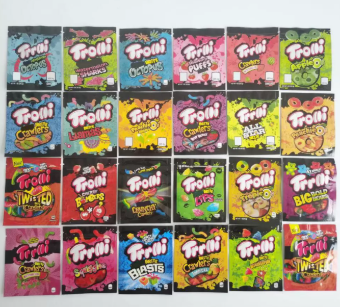 Stock sale bags 600mg trrlli trolli Edibles Packaging mylar bags heat seal zipper plastic gummies bags edibles packaging dshh 
Stock sale bags 600mg trrlli trolli Edibles Packaging mylar bags heat seal zipper plastic gummies bags edibles packaging dshh