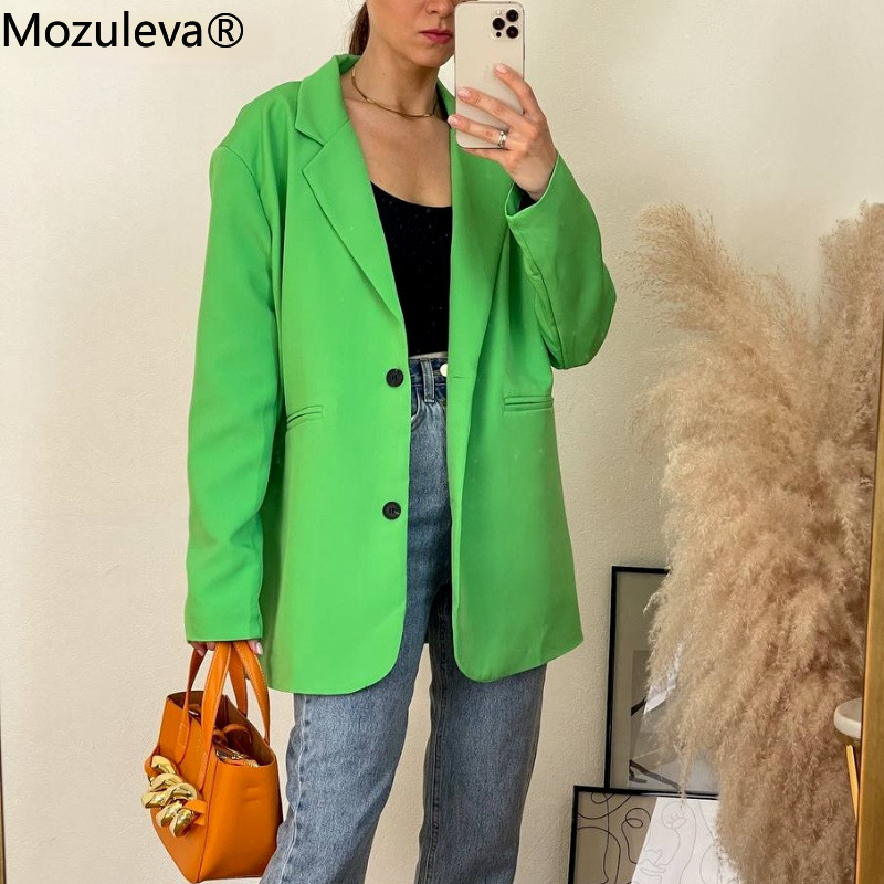 Mozuleva Chic Loose Light Pink Women Blazer Autumn Spring Single Buttons Female Oversized Suit Jacket Full Sleeve Outwear 220402