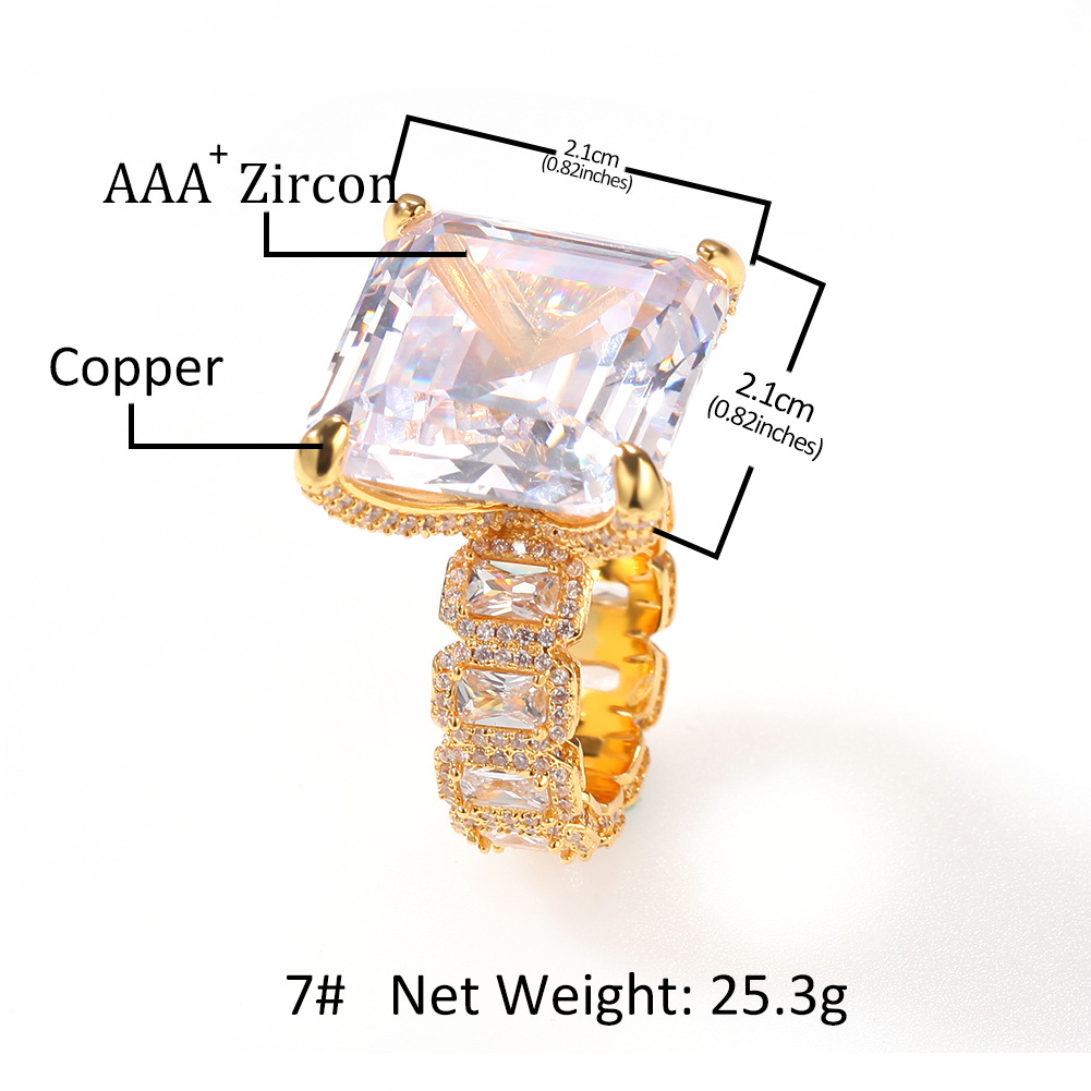Iced Out Tennis Square Rings with Gift Box for Men Women Lovers Real Gold Plated Pentagram Star Hip Hop Bling CZ Stone Cubic Zirconia Designer Finger 