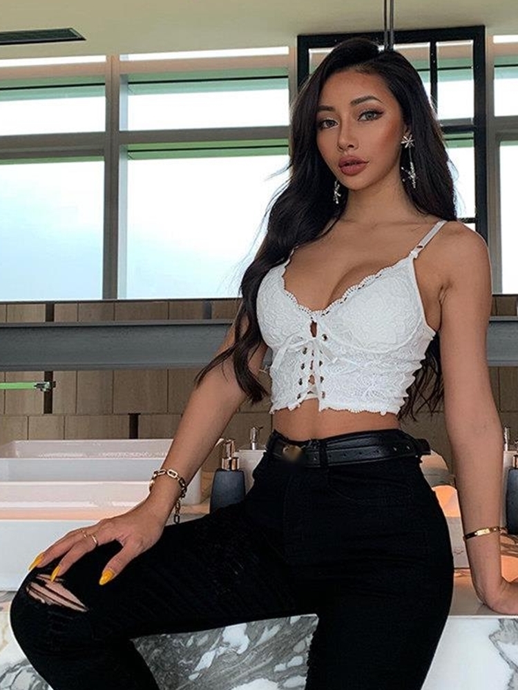 Sexy Lace Strap Backless Short Women Top Nightclub Solid Black Up Summer Beach Boho Camis Tank BOG 39HY 220325