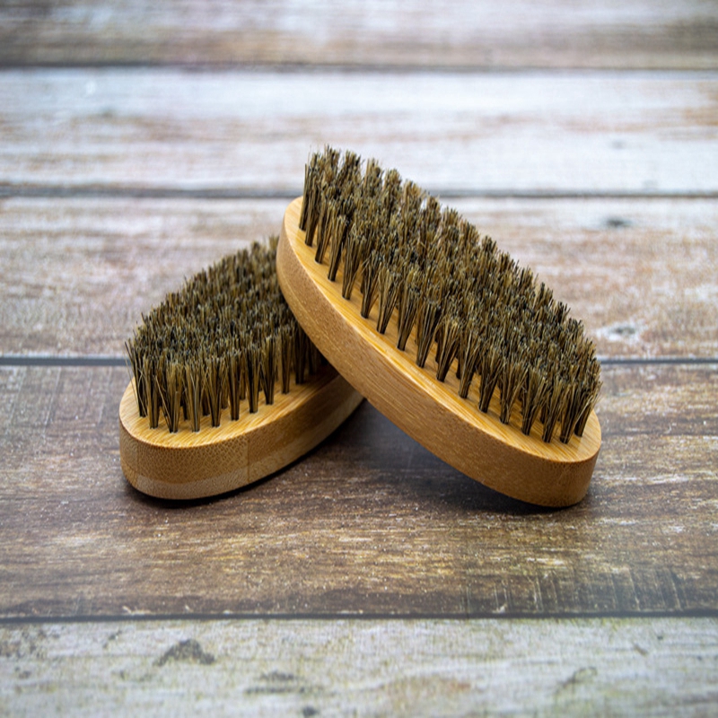 11.3x5.5x3cm Bamboo Boar Bristles Beard Brush Mustache Comb Men Face cleaning brush