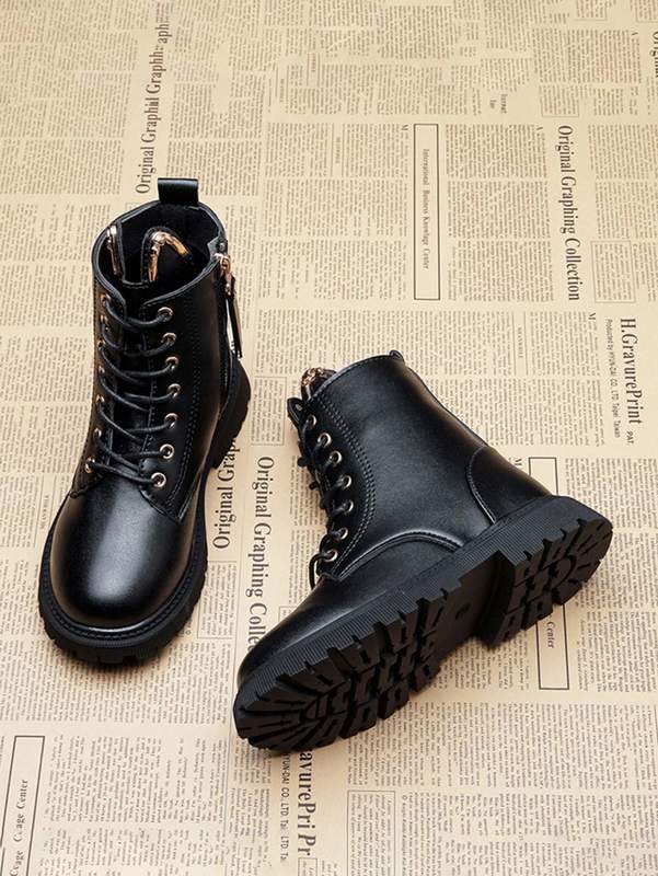 Boys Lace-up Front Side Zipper Combat Boots SHE