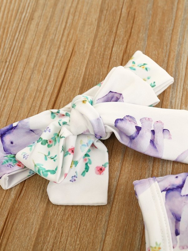 Baby girl floral and elephant graphic jumpsuit and headband SHE