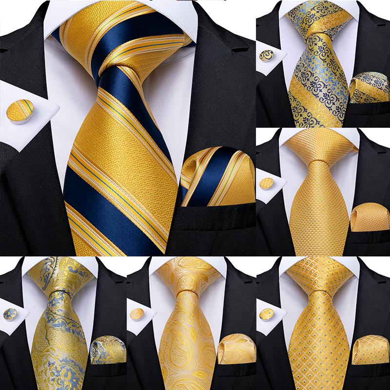 Fashion Men Tie Yellow Blue Striped Paisley Plaid Silk Wedding For Designer Hanky Cufflinks Set
Fashion Men Tie Yellow Blue Striped Paisley Plaid Silk Wedding For Designer Hanky Cufflinks Set