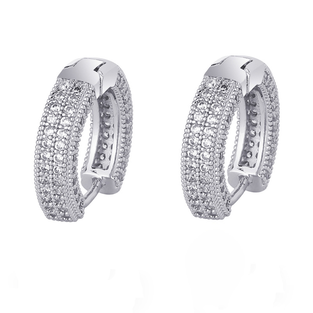 Hip Hop Shining Hoop Earrings Full White Zircon Small Dangle Earrings 18K Gold Plated Jewelry
