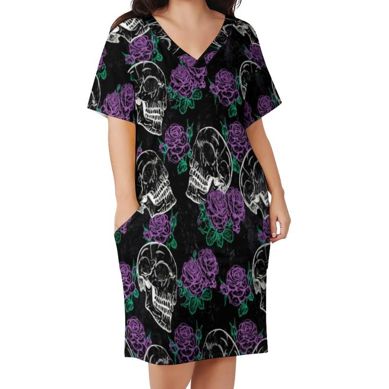 Plus Size Dresses Gothic Dark Roses Dress Short Sleeve Sugar Skull Print Street Wear Summer Kawaii Casual Pattern VestidoPlus, Style-10
Plus Size Dresses Gothic Dark Roses Dress Short Sleeve Sugar Skull Print Street Wear Summer Kawaii Casual Pattern VestidoPlus, Style-10