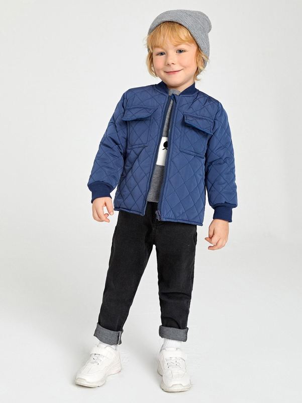 Toddler Boys Flap Pocket Quilted Bomber Jacket SHE