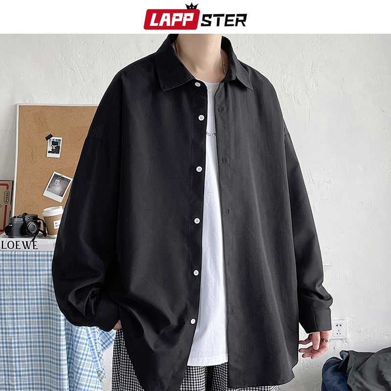 LAPPSTER Men Korean Fashion White Long Sleeve Shirts Mens Harajuku Black Oversized Shirt Male Button Up Blouses 5XL 220322