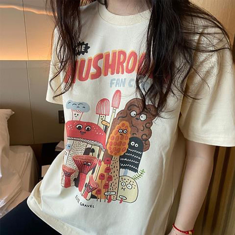 The Mushroom Cute Women's T Shirt Harajuku Vintage 80s 90s Cotton Short Sleeve Kawaii Graphic Funny Tee Streetwear Clothes 220328
