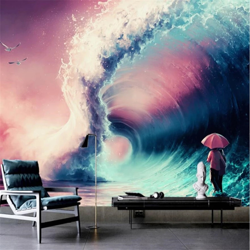 Custom large mural green silk cloth wallpaper HD naked sea wave couple living room wall papel de pared Waterproof