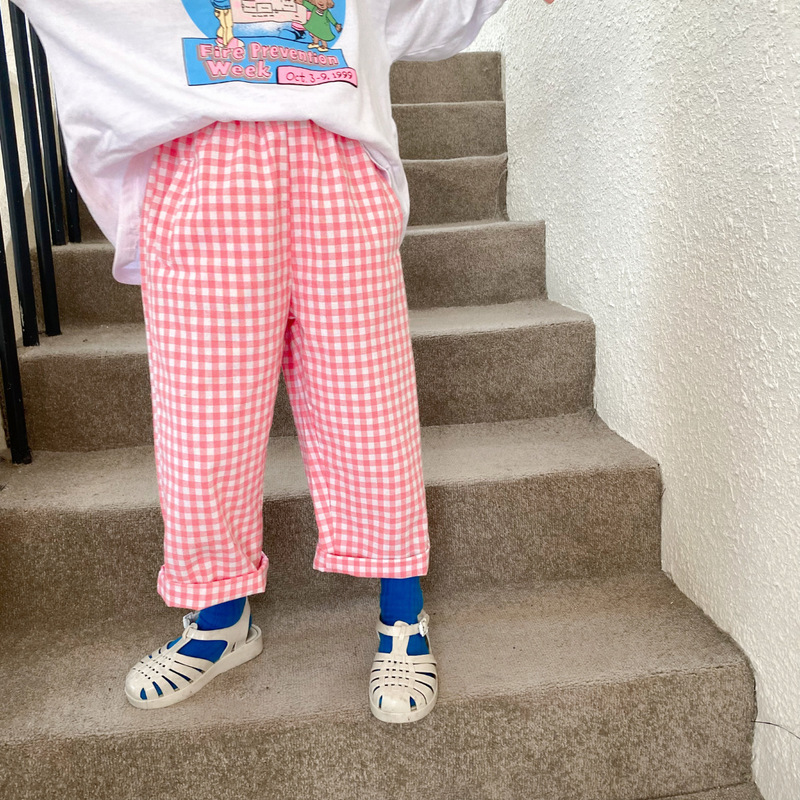 Spring girls cotton plaid Hip pants Kids soft loose cotton trousers 2-7Y 220512