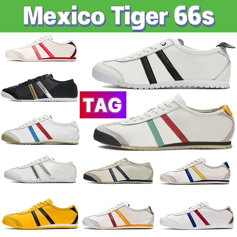 Newest Mexico Tiger 66s leather mens casual shoes White black birch Green deep blue metallic gold beige red Cream Prussian Grey Designer men women sneakers trainers